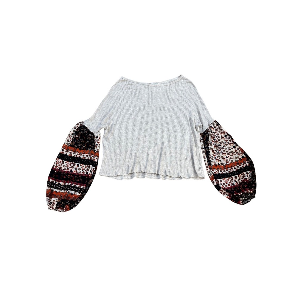 Earthbound Trading Co Waffle Knit Balloon Sleeve Top Cream‎ Size M Bho